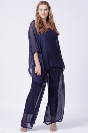 Bluza din matase si vascoza in colturi, bleumarin [3]