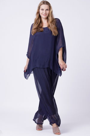 Bluza din matase si vascoza in colturi, bleumarin [4]