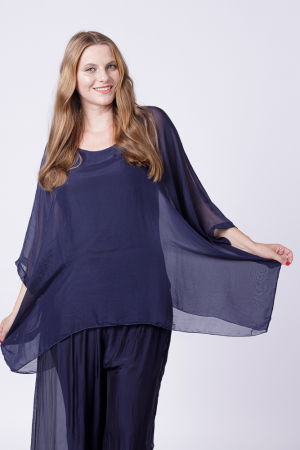 Bluza din matase si vascoza in colturi, bleumarin [1]