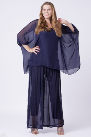 Bluza din matase si vascoza in colturi, bleumarin [5]