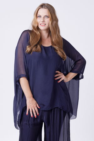 Bluze din Mătase si Vâscoză - Bluza din matase si vascoza in colturi, bleumarin