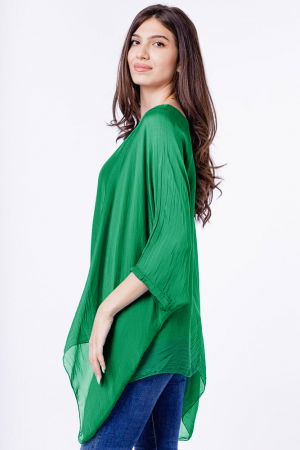 Bluza din matase si vascoza in colturi, verde smarald [1]