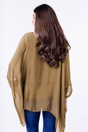 Bluza din matase si vascoza in colturi, camel [2]