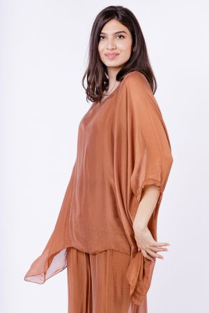 Bluza din matase si vascoza in colturi, camel [2]