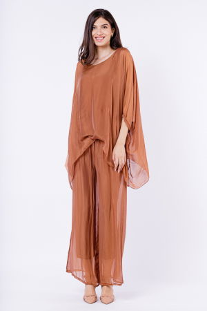 Bluza din matase si vascoza in colturi, camel [4]