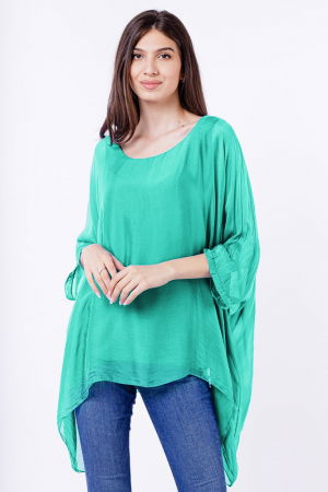 Bluze din Mătase si Vâscoză - Bluza din matase si vascoza in colturi, turcoaz aqua