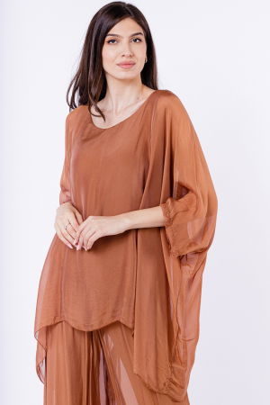 Bluza din matase si vascoza in colturi, camel [1]