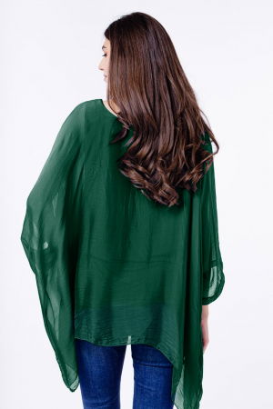 Bluza din matase si vascoza in colturi, verde inchis [2]