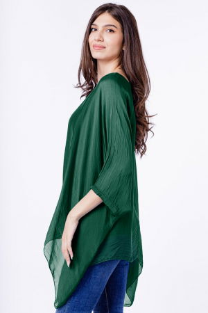 Bluza din matase si vascoza in colturi, verde inchis [1]