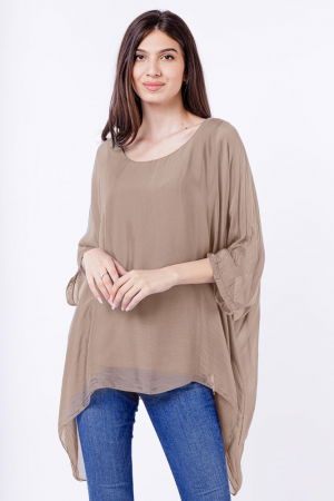 ÎMBRĂCĂMINTE - Bluza din matase si vascoza in colturi, bej inchis