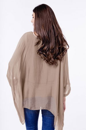 Bluza din matase si vascoza in colturi, bej inchis [2]