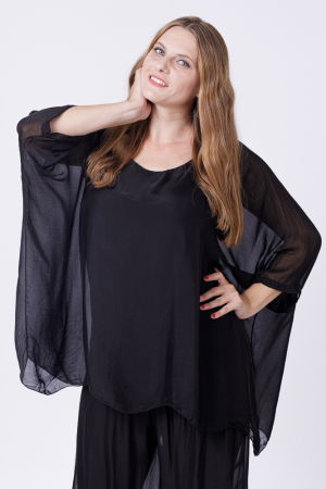 Bluza din matase si vascoza in colturi, neagra [1]