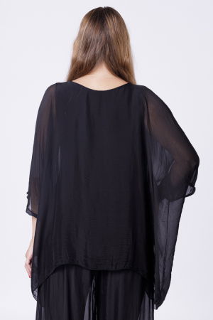Bluza din matase si vascoza in colturi, neagra [2]