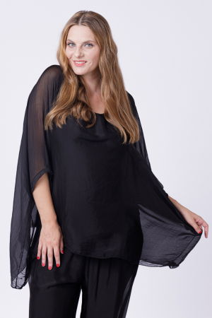 Bluza din matase si vascoza in colturi, neagra [3]