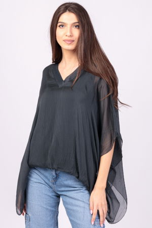 Bluze din Mătase si Vâscoză - Bluza din matase si vascoza gri, cu decolteu in V in fata si pe spate
