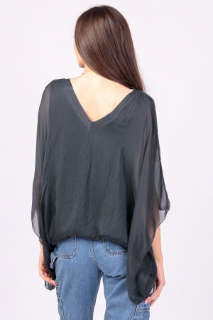 Bluza din matase si vascoza gri, cu decolteu in V in fata si pe spate [3]