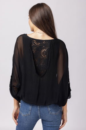 Bluza din matase si vascoza neagra brodata si dantela pe spate [2]