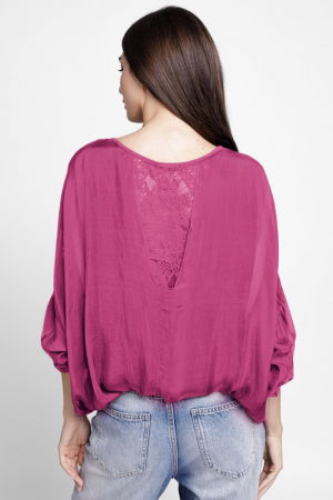 Bluza din matase si vascoza platca brodata, cu paiete fine si cu dantela pe spate, magenta [2]