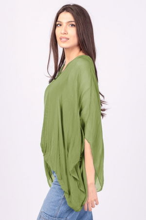 Bluza din matase si vascoza verde oliv, cu decolteu in V in fata si pe spate [1]