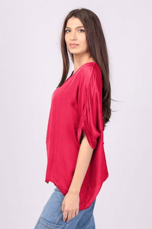 Bluza din matase si vascoza fucsia inchis, cu funda pe spate [1]