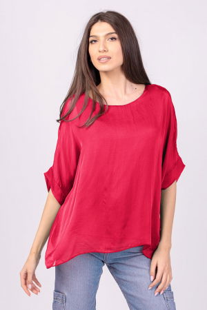 Bluze din Mătase si Vâscoză - Bluza din matase si vascoza fucsia inchis, cu funda pe spate