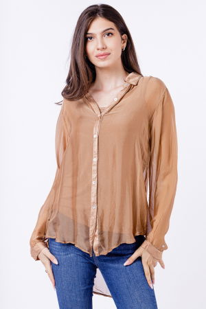 Cămăși din Vâscoză - Camasa din matase si vascoza camel, cu dublura