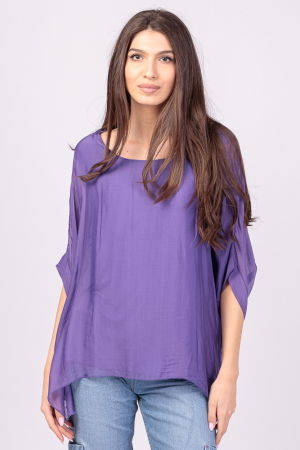 Bluze din Mătase si Vâscoză - Bluza din matase si vascoza mov, cu funda pe spate