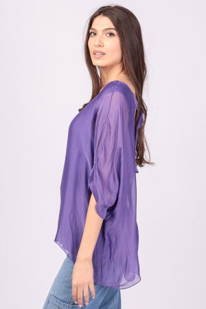 Bluza din matase si vascoza mov, cu funda pe spate [2]