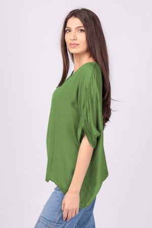 Bluza din matase si vascoza cu funda pe spate, verde oliv [1]