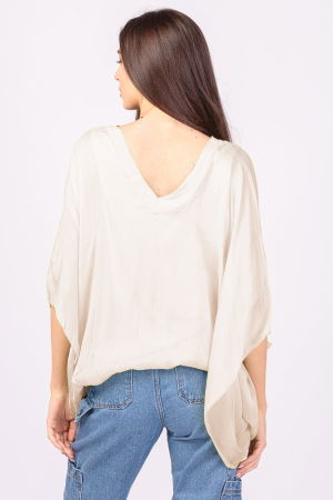 Bluza din matase si vascoza bej deschis, cu decolteu in V in fata si pe spate [2]