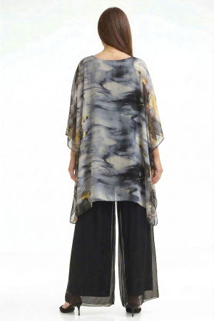 Bluza tunicadin matase si vascoza in colturi cu imprimeu pictural cu negru, gri si galben [2]