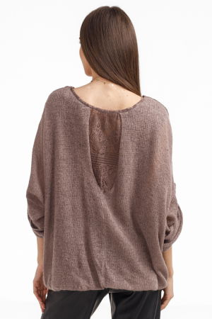 Bluza dama eleganta matase, dantela boho si tricotaj, maro [1]