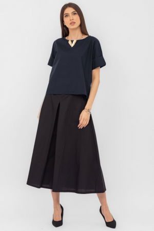 Bluza din poplin satinat de bumbac  cu nasturi pe spate, bleumarin [2]