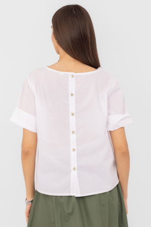 Bluza din poplin de bumbac  cu nasturi pe spate, alba [1]