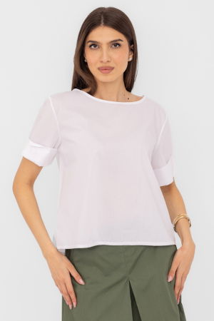 Bluze Casual - Bluza din poplin de bumbac  cu nasturi pe spate, alba