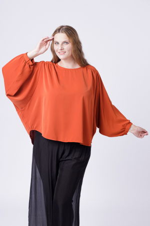 Bluza caramizie larga cu maneci fluture [2]