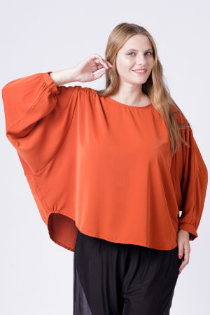 Bluze Casual - Bluza caramizie larga cu maneci fluture