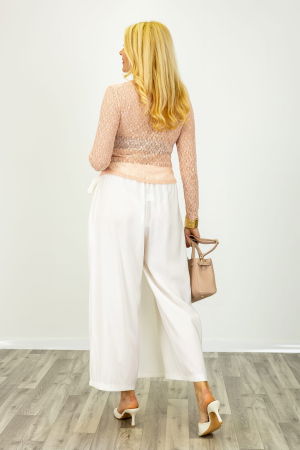 Bluza dama eleganta din dantela cu maneca lunga si aplicatii florale 3D, roz [2]