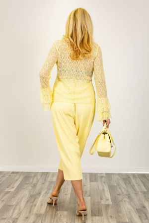 Bluza eleganta din dantela fina cu maneci evazate – bluza transparenta chic galbena [1]