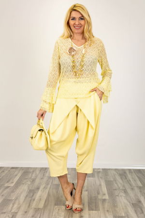 Bluza eleganta din dantela fina cu maneci evazate – bluza transparenta chic galbena [2]