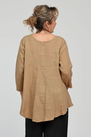 Bluza evazata cu clin la spate din in, camel [7]