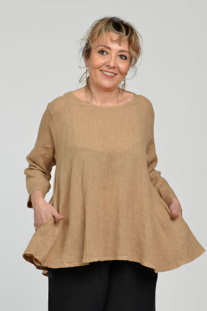 Pallete - Bluza evazata cu clin la spate din in, camel