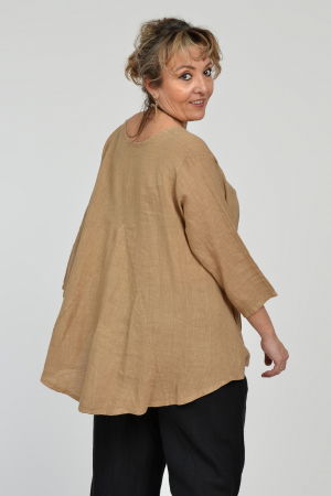 Bluza evazata cu clin la spate din in, camel [6]