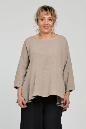 Bluza evazata cu clin la spate din in, bej [1]