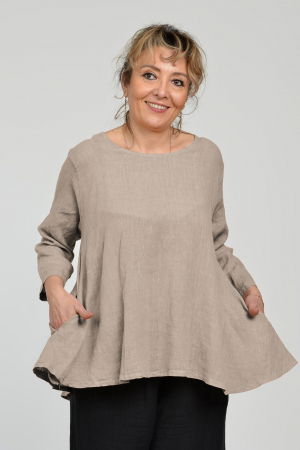 Pallete - Bluza evazata cu clin la spate din in, bej