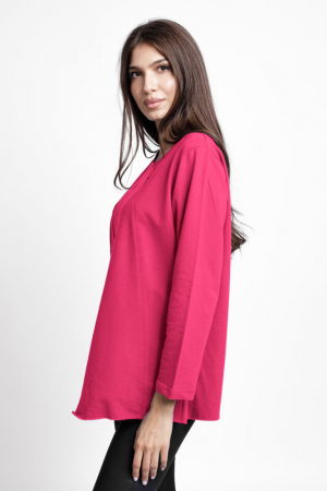 Bluza evazata cu cusaturi fancy din tricot de bumbac, fucsia [1]