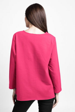 Bluza evazata cu cusaturi fancy din tricot de bumbac, fucsia [2]