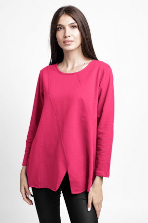 Tricouri din Bumbac - Bluza evazata cu cusaturi fancy din tricot de bumbac, fucsia