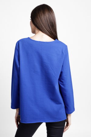 Bluza evazata cu cusaturi fancy din tricot de bumbac, albastra [2]