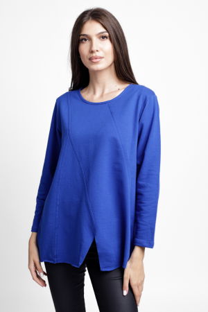 Tricouri din Bumbac - Bluza evazata cu cusaturi fancy din tricot de bumbac, albastra